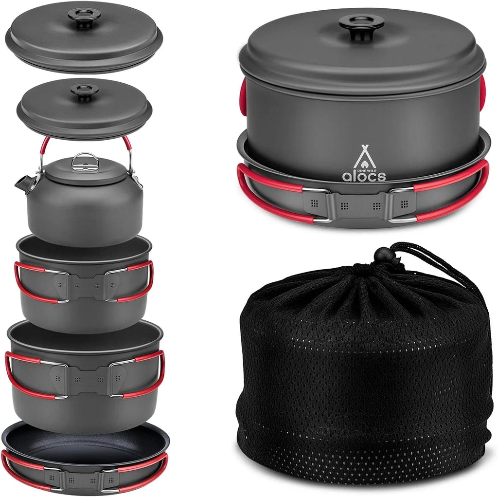 Camping Cookware Set – Compact Hard Alumina Pots & Pans w/ Carry Bag