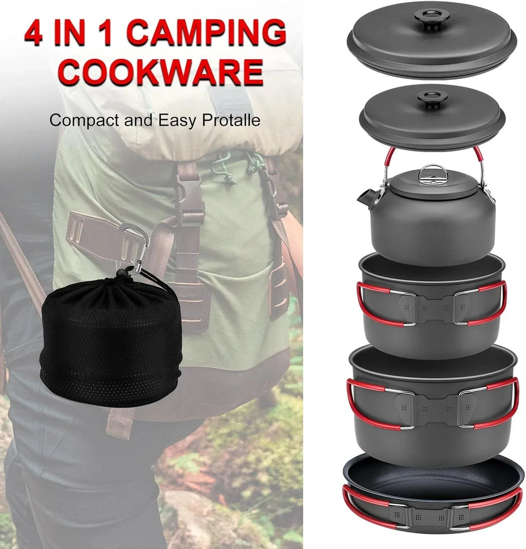 Camping Cookware Set – Compact Hard Alumina Pots & Pans w/ Carry Bag