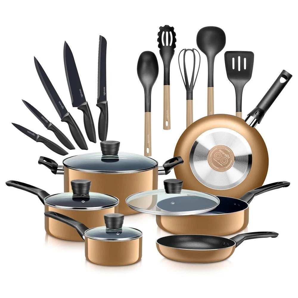 20 Pcs Kitchenware Pots & Pans Set-Black Non-Stick Coating Inside