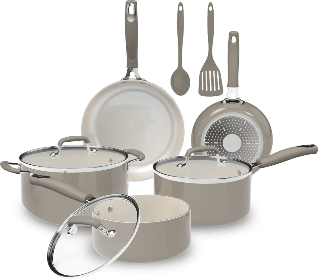 10-Piece Nonstick Cookware Pot Pans Set Ceramic Heavy-Gauge Kitchen Essentials