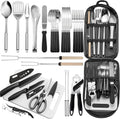 27-Pc Portable Camping Kitchen Utensil Set, Stainless Steel Cookware & Organizer